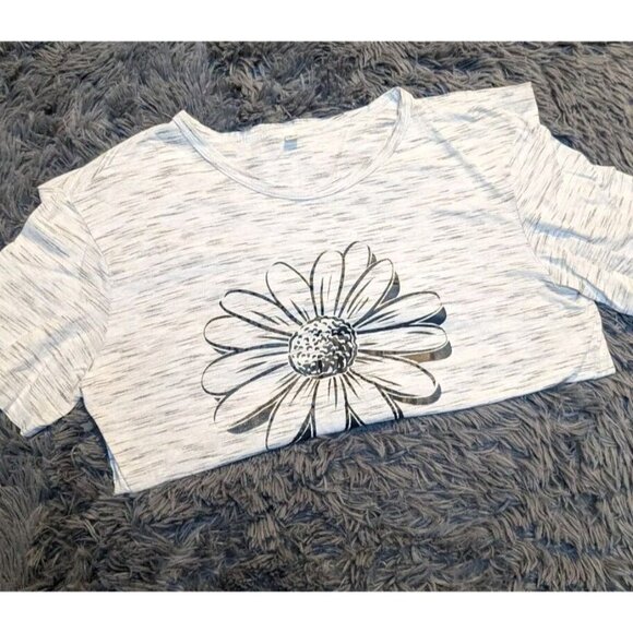 Women's Flower Print Designer Tshirts Size Large Heather Grey Loose Fit Feel - Picture 8 of 8